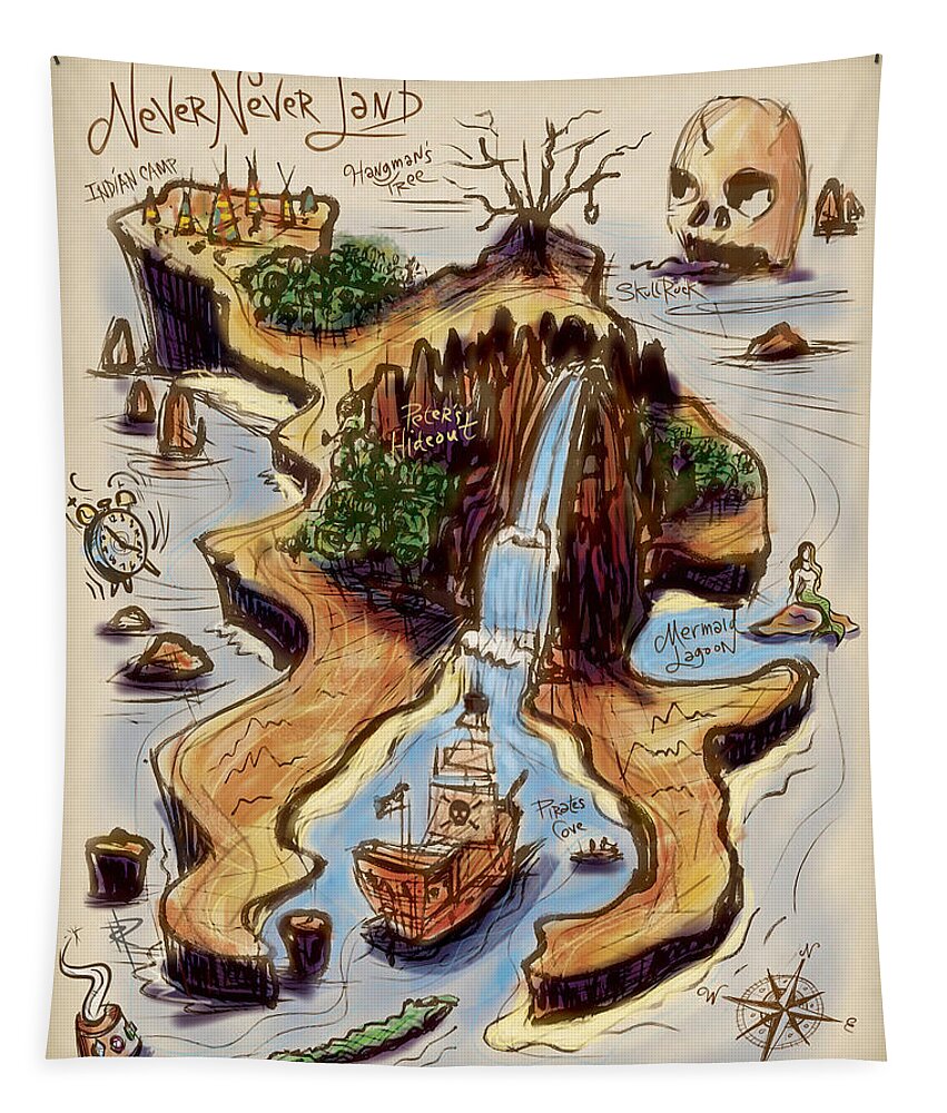 Watercolor Tapestry featuring the digital art Never Never Land by Russell Pierce