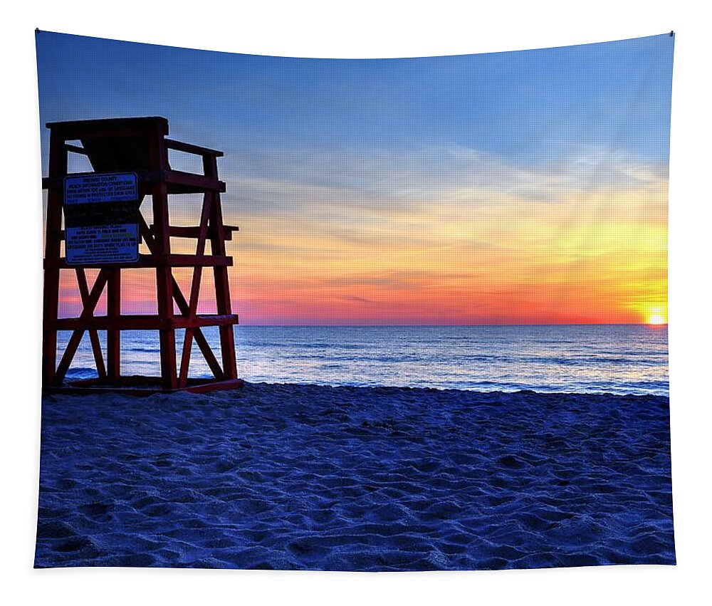 Beach Sunrise Tapestry featuring the photograph New Day On The Beach by Carol Montoya