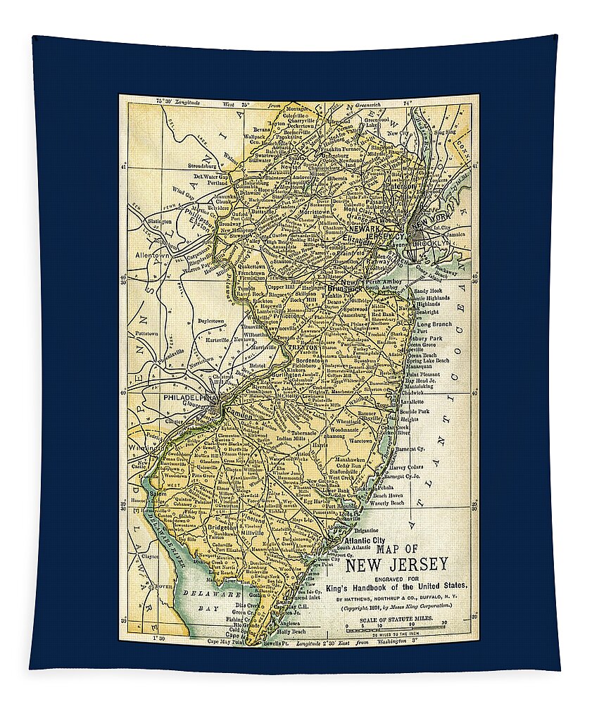 Map Tapestry featuring the photograph New Jersey Antique Map 1891 by Phil Cardamone
