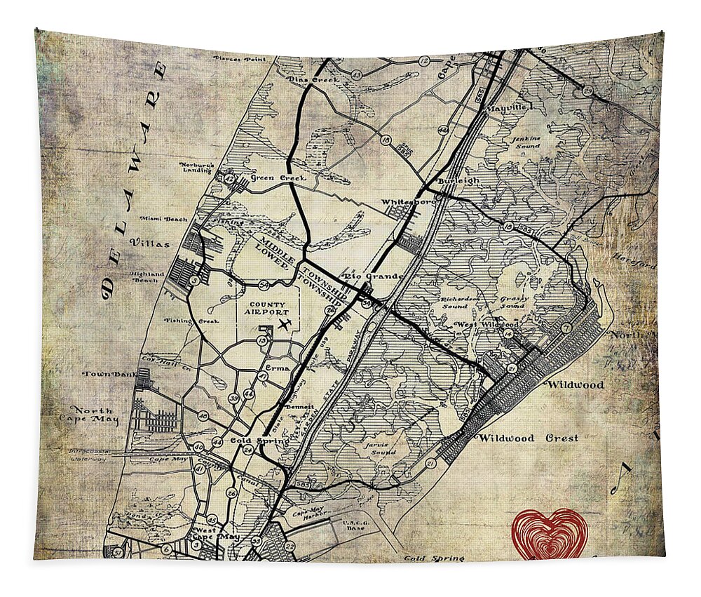 Brandi Fitzgerald Tapestry featuring the digital art New Jersey Map by Brandi Fitzgerald