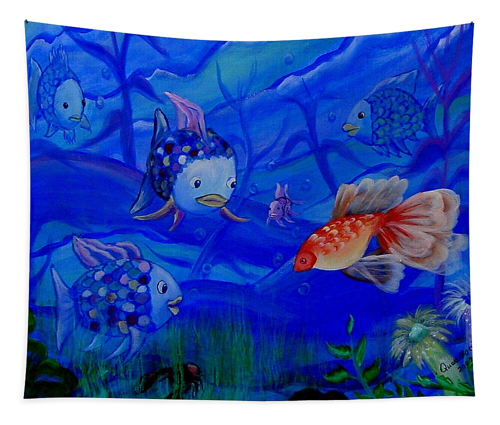 Fish Tapestry featuring the painting New Kid in Town by Quwatha Valentine