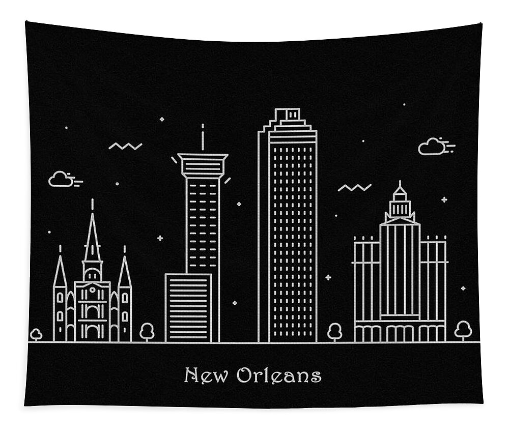 New Orleans Tapestry featuring the drawing New Orleans Skyline Travel Poster by Inspirowl Design