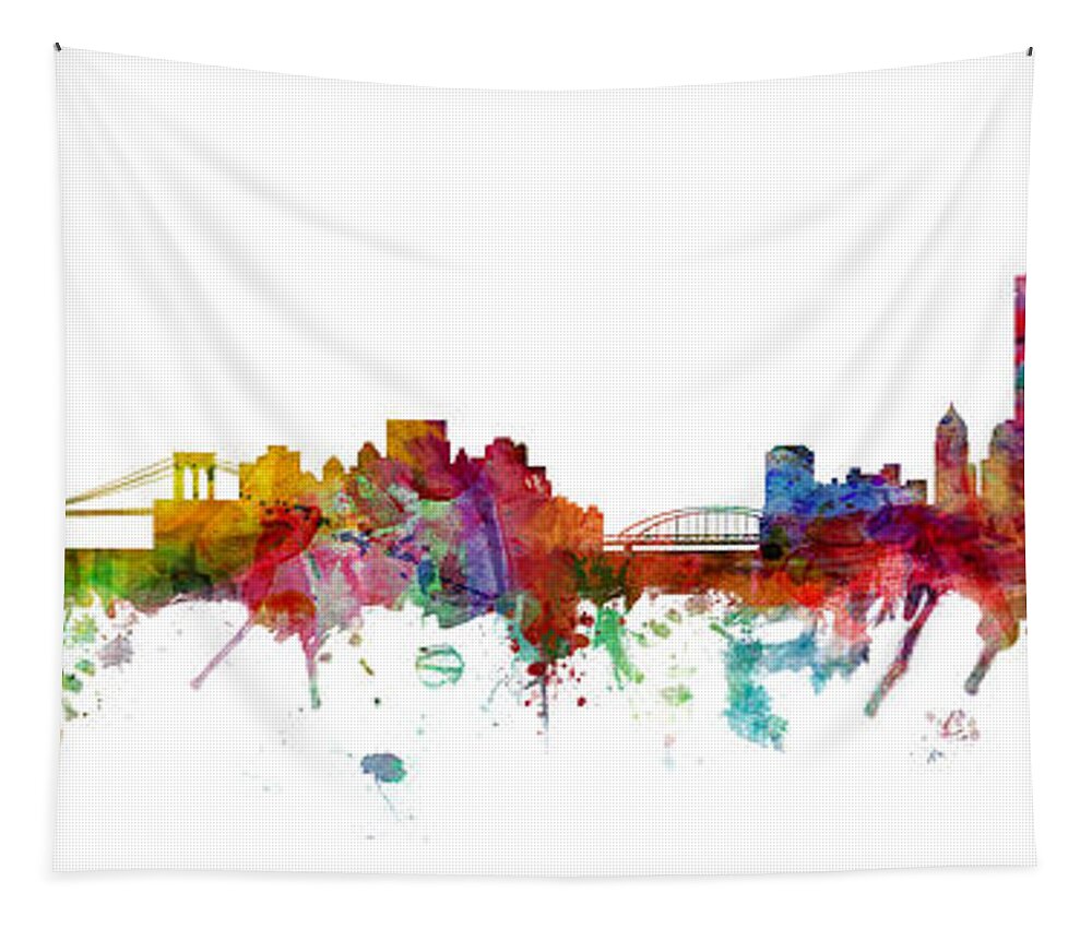 Pittsburgh New York Mashup Tapestry featuring the digital art New York and Pittsburgh Skyline Mashup by Michael Tompsett