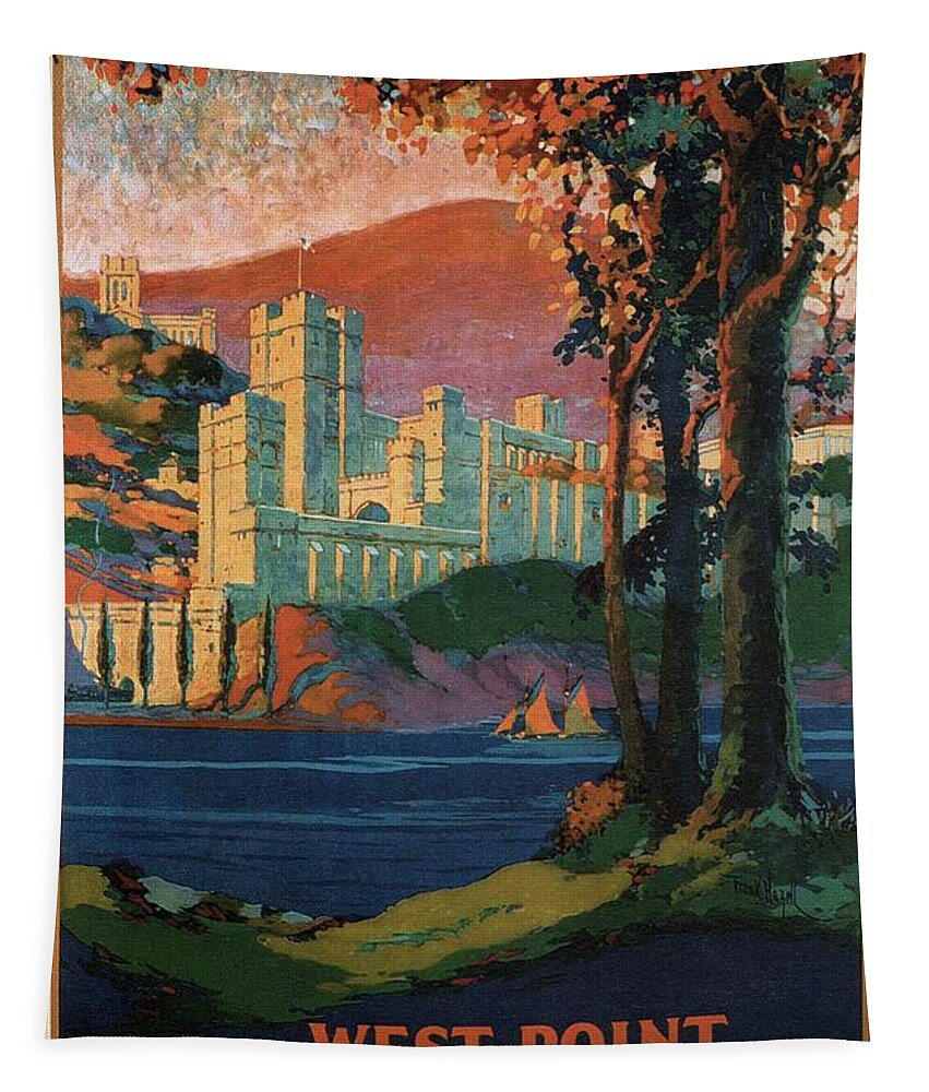 New York Tapestry featuring the mixed media New York Central Lines - West Point - Retro travel Poster - Vintage Poster by Studio Grafiikka