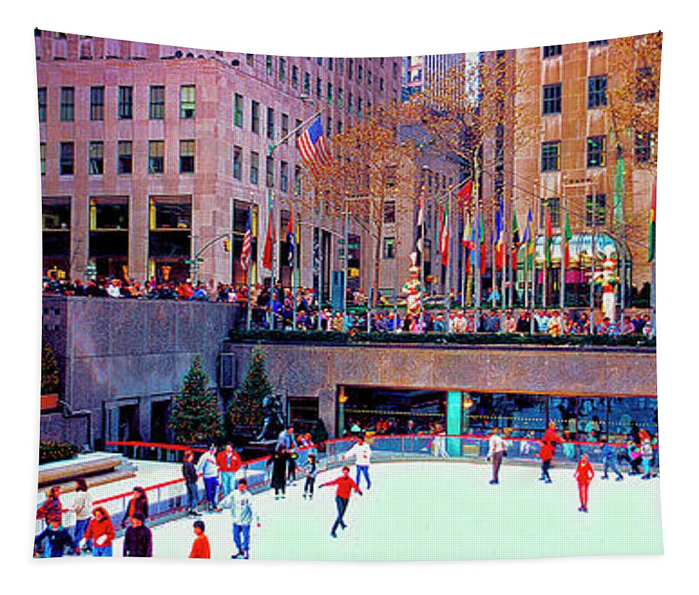 Rockefeller Tapestry featuring the photograph New York City Rockefeller center ice rink by Tom Jelen