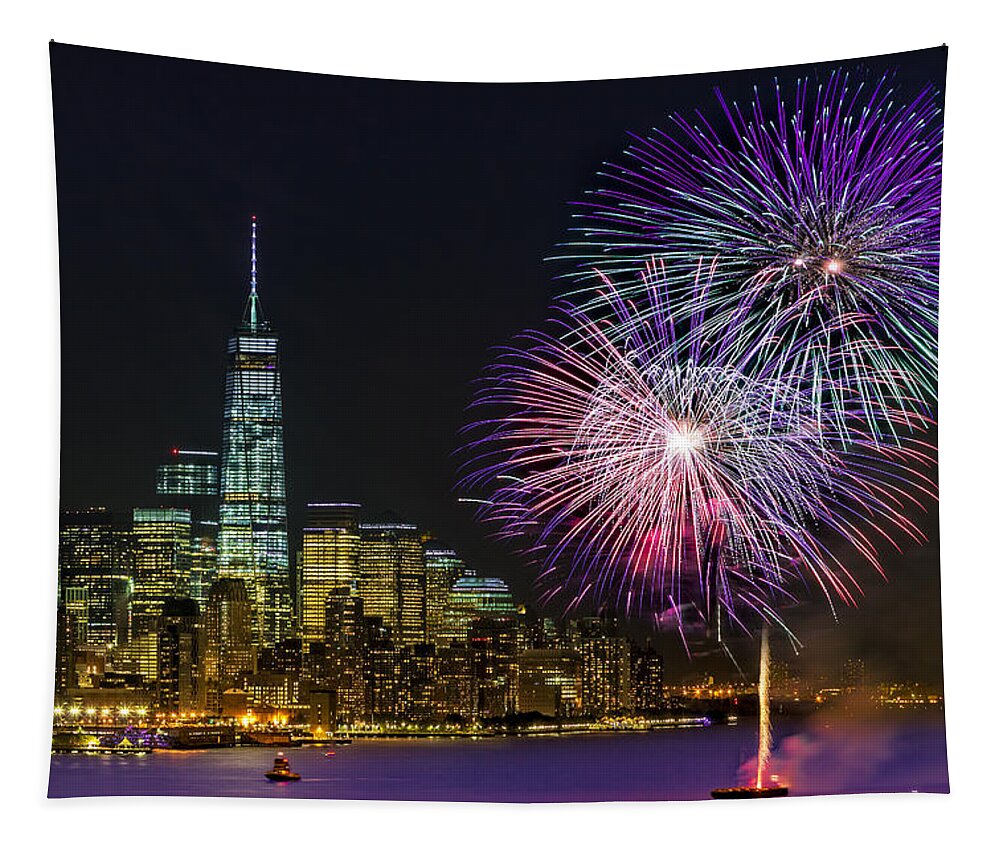 Fireworks Tapestry featuring the photograph New York City Summer Fireworks by Susan Candelario