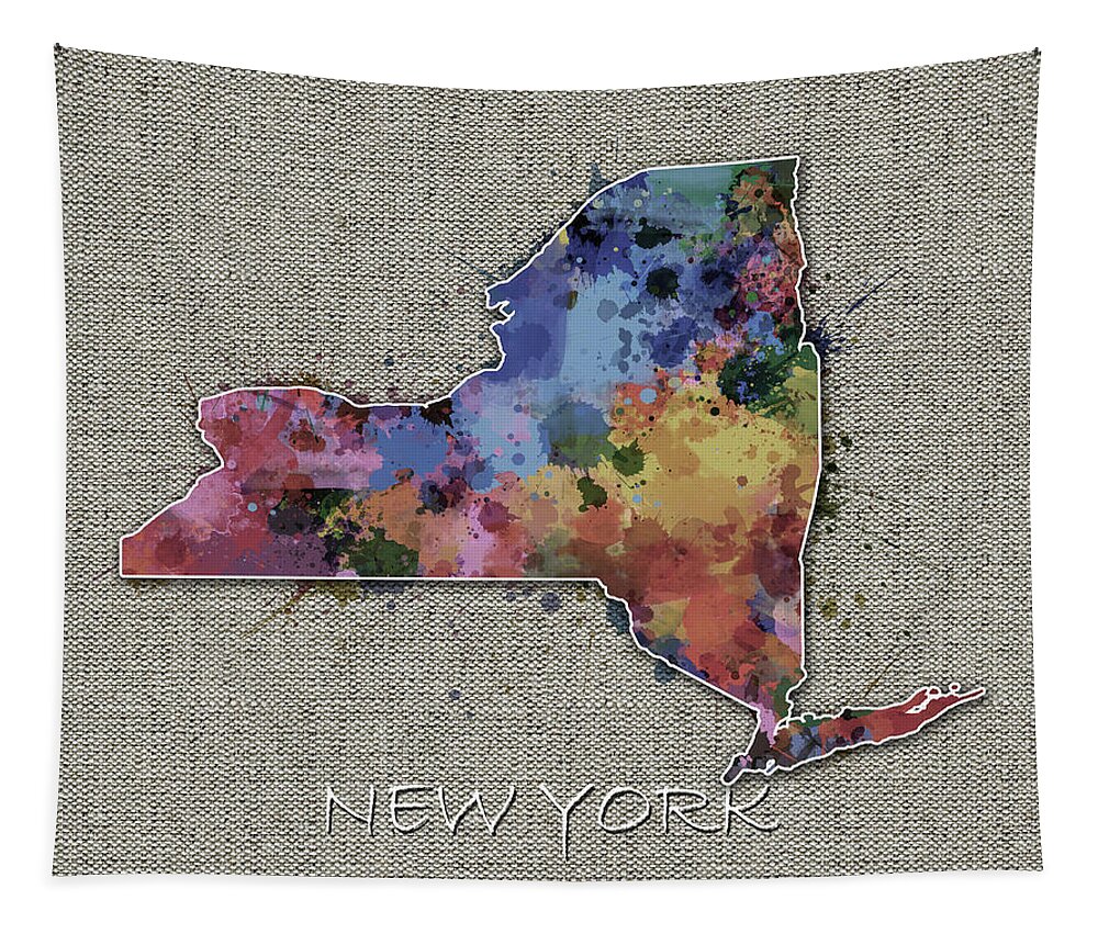 New York Tapestry featuring the digital art New York Map Color Splatter 5 by Bekim M