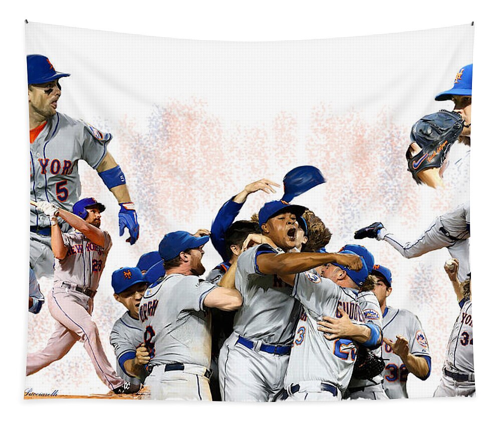 David Wright Jacob Degrom Art Work Paintings Tapestry featuring the painting New York Mets 2015 METROPOLITAN CHAMPIONS by Iconic Images Art Gallery David Pucciarelli