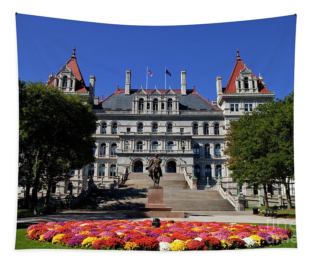 New York Tapestry featuring the photograph New York state capitol building by Anthony Totah