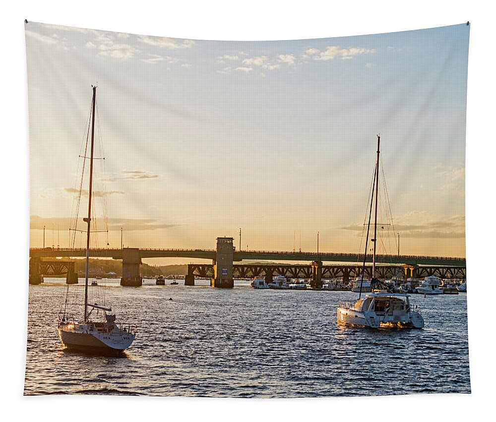 Newburyport Tapestry featuring the photograph Newburyport Harbor at sunset Newburyport MA by Toby McGuire
