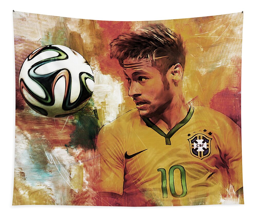 Neymar Tapestry featuring the painting Neymar 05d by Gull G