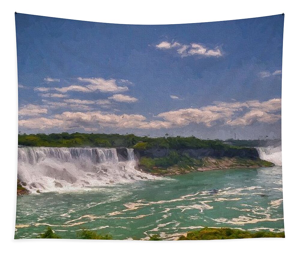 Landscape Tapestry featuring the digital art Niagara Falls by Charmaine Zoe