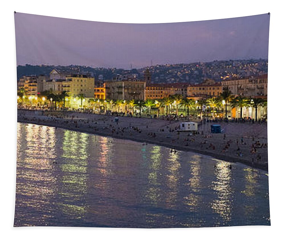 Nice Tapestry featuring the photograph Nice at night by Nigel R Bell