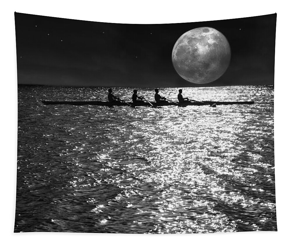Rowing Tapestry featuring the photograph Night Crew bw by Laura Fasulo
