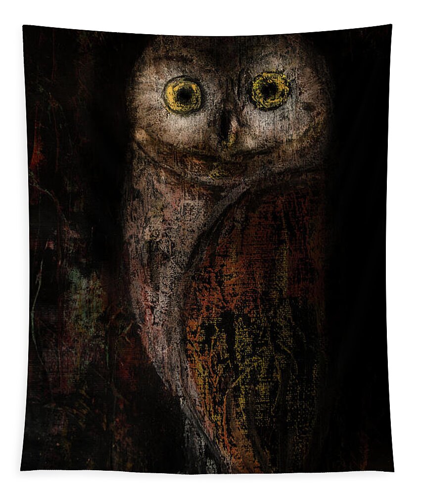 Owl Paintings- #owllovers #owls- #owlpaintings -abstract Art #paintingsbyraeannmgarrett Art By Rae Ann M. Garrett - Owl Art Tapestry featuring the painting Night Jewel by Rae Ann M Garrett