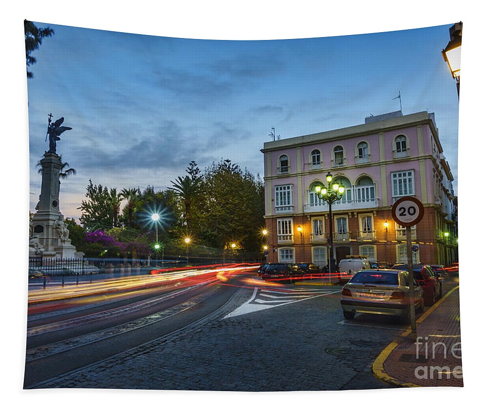 Andalucia Tapestry featuring the photograph Night Lights on Alameda Apodaca Cadiz Spain by Pablo Avanzini