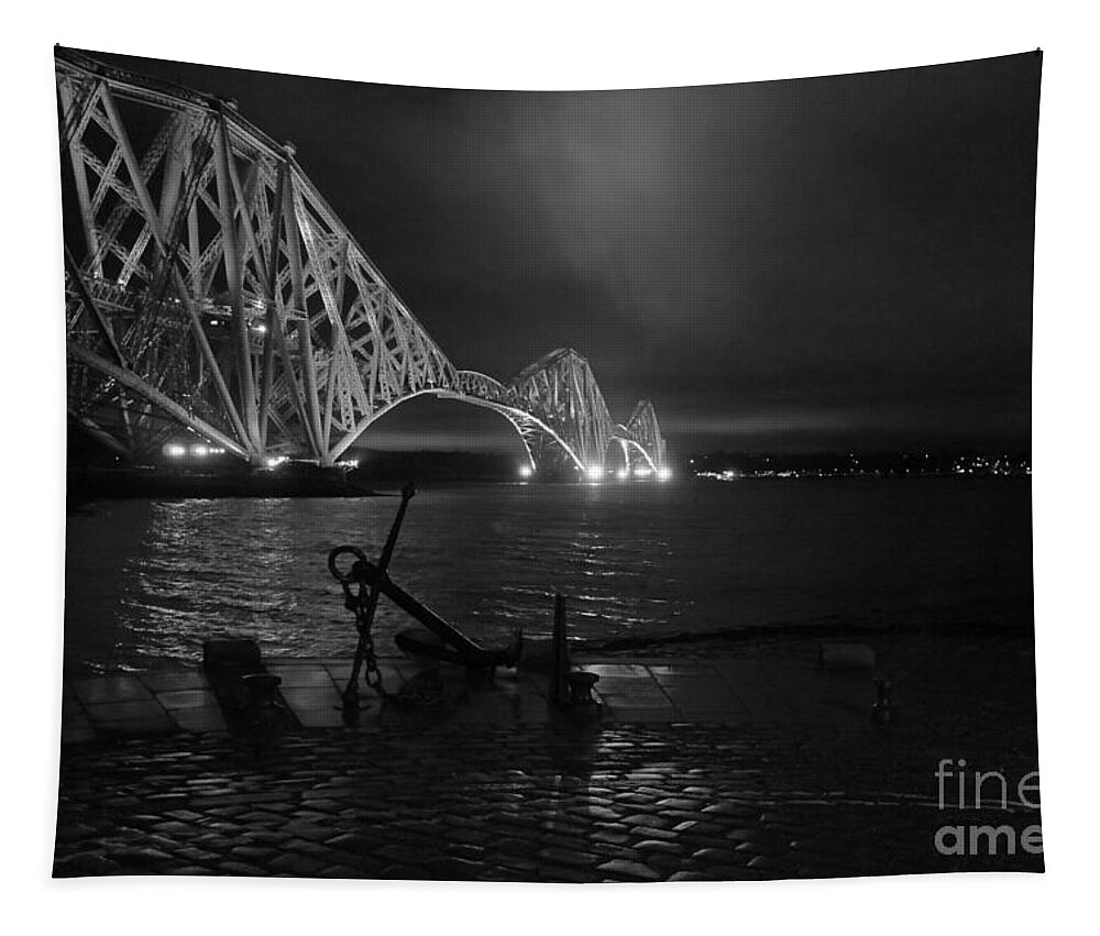 Monochrome Night Bridge Tapestry featuring the photograph Night on the Other Side by Elena Perelman