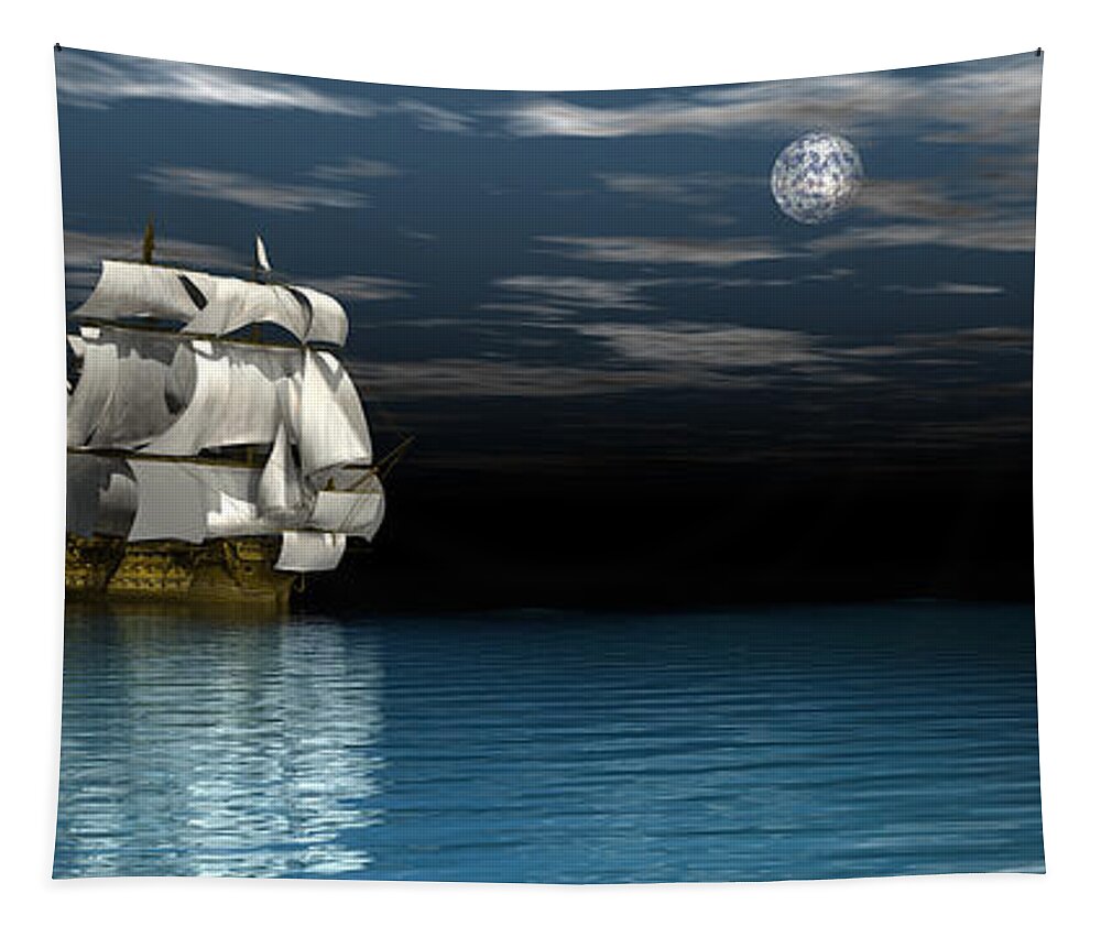 Tall Ship.seascape.sailing Ships Tapestry featuring the digital art Night passage by Claude McCoy