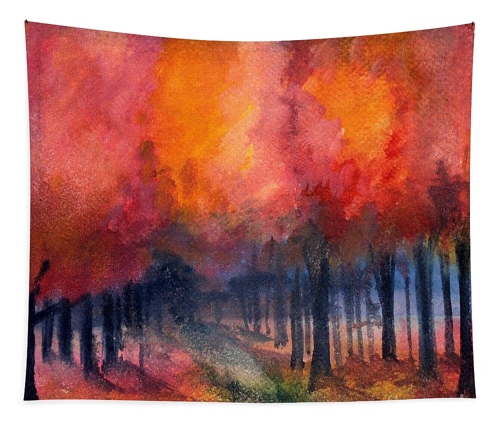 Nature Art Tapestry featuring the painting Night Time among the Maples by Laurie Rohner