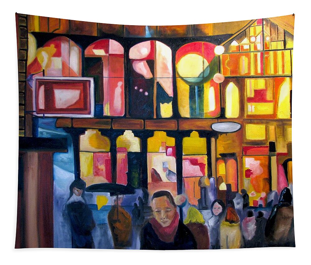 Night Scenes Tapestry featuring the painting Night Walk 2009 by Patricia Arroyo