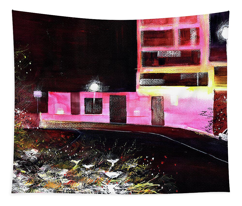 Cityscape Tapestry featuring the painting Night Walk by Anil Nene
