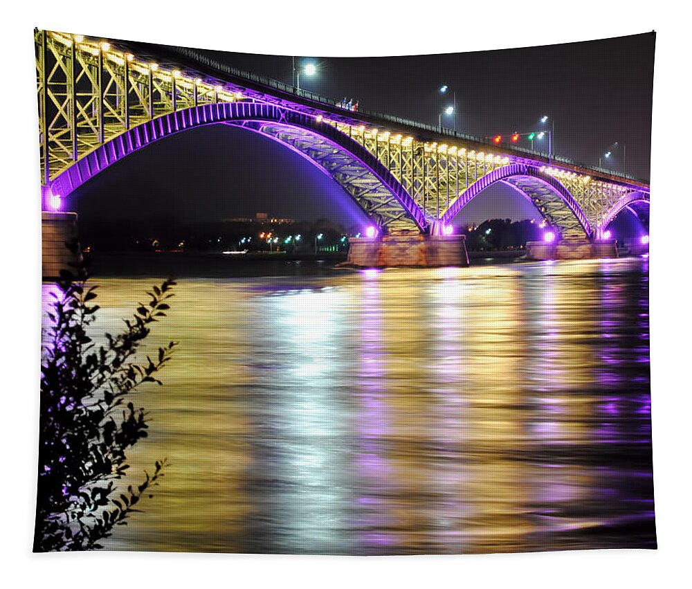 Bridge Tapestry featuring the photograph Night Walk on the Break Wall by Michael Frank Jr