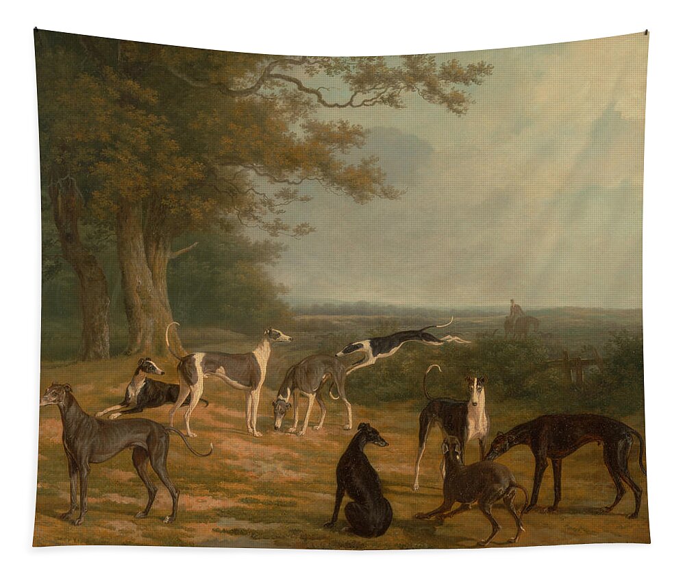 Jacques-laurent Agasse Tapestry featuring the painting Nine Greyhounds in a Landscape by Celestial Images