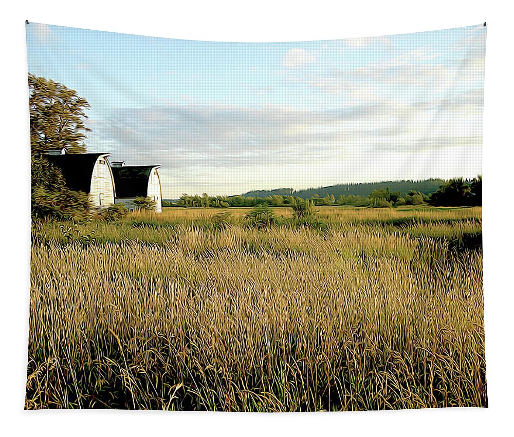 Nature Tapestry featuring the photograph Nisqually Two Barns by Linda Carruth