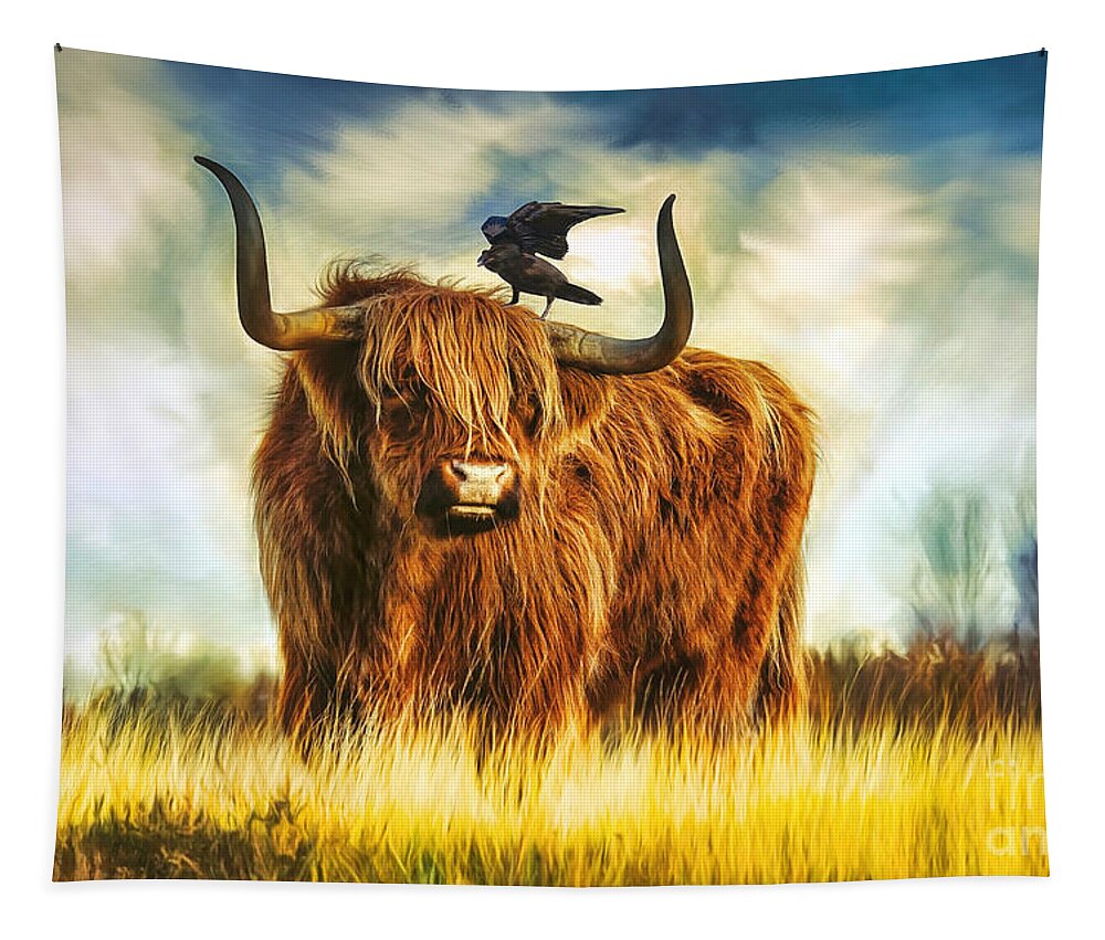 Cow Tapestry featuring the painting No Crow About It by Tina LeCour