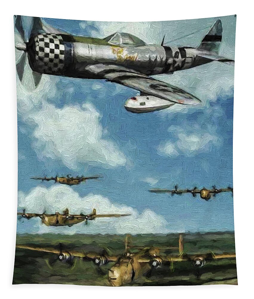 Republic P-47d Thunderbolt Tapestry featuring the digital art No guts no glory - Oil by Tommy Anderson