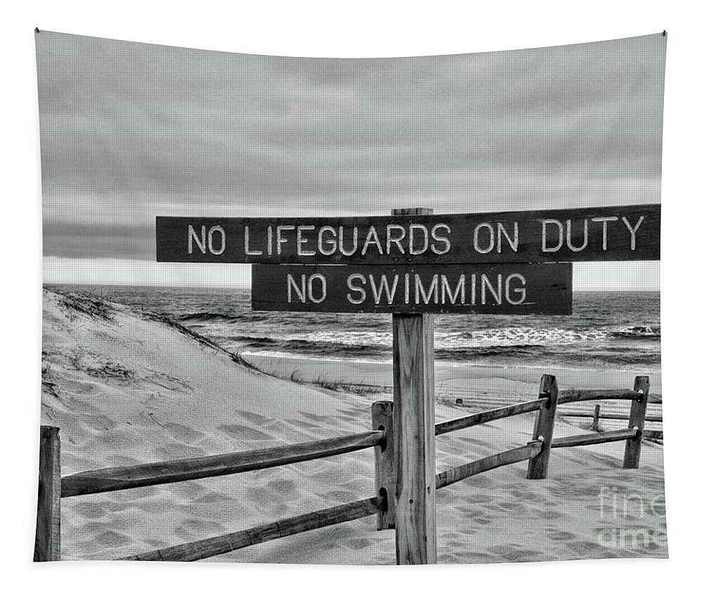 Paul Ward Tapestry featuring the photograph No Lifeguards on Duty black and white by Paul Ward