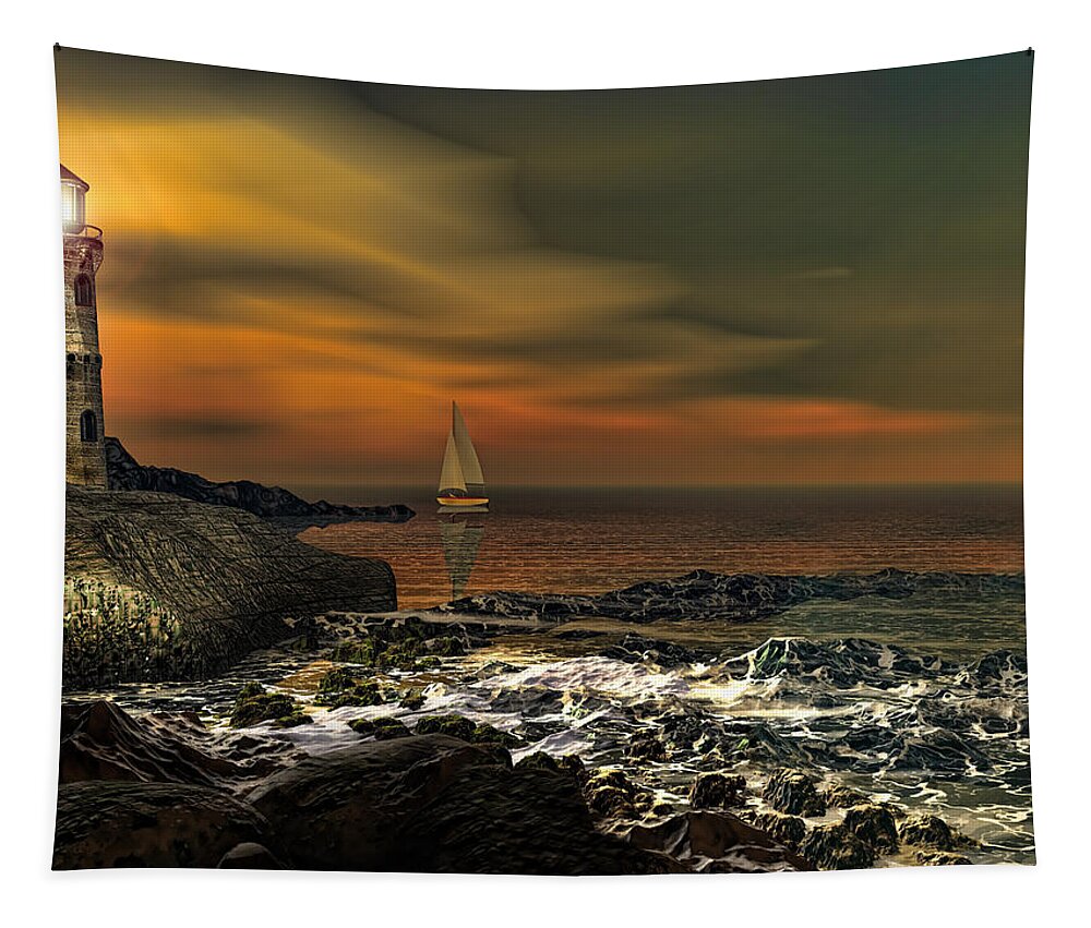 Lighthouse Tapestry featuring the photograph Nocturnal Tranquility by Lourry Legarde