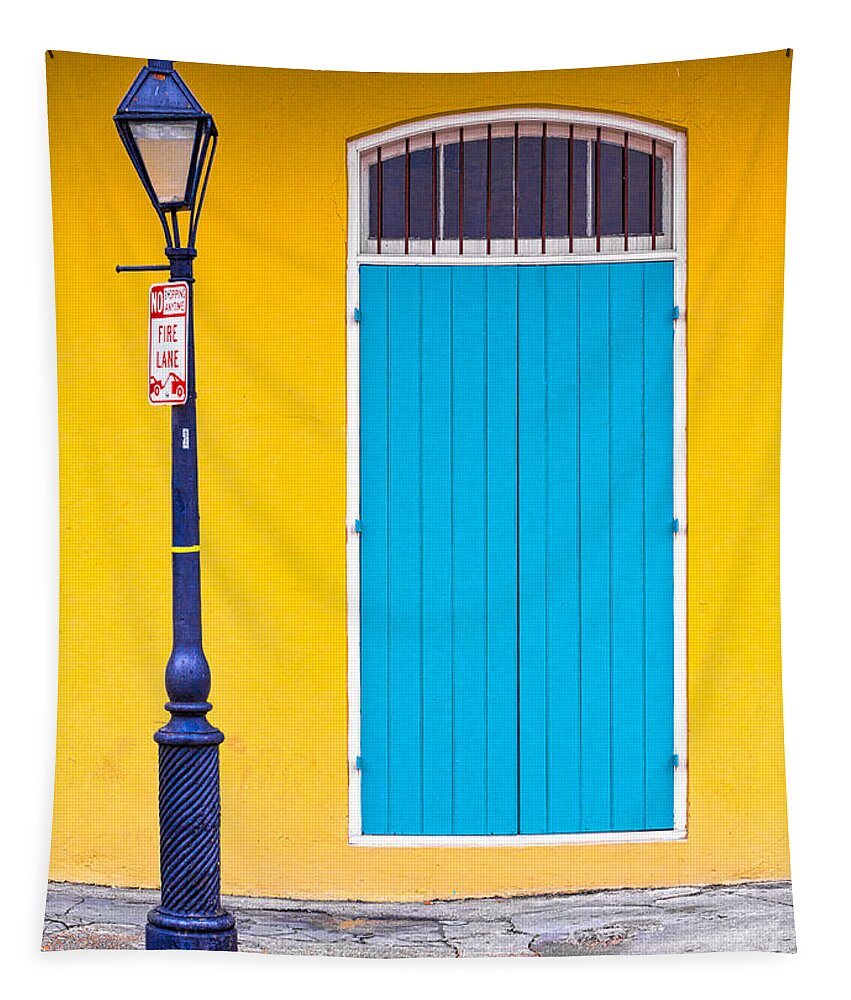 Antique Tapestry featuring the photograph NOLA Door and Lamppost by Jerry Fornarotto