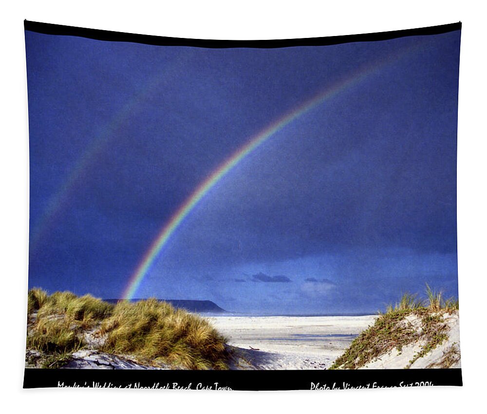 Beach Tapestry featuring the digital art Noordhoek Rainbow by Vincent Franco
