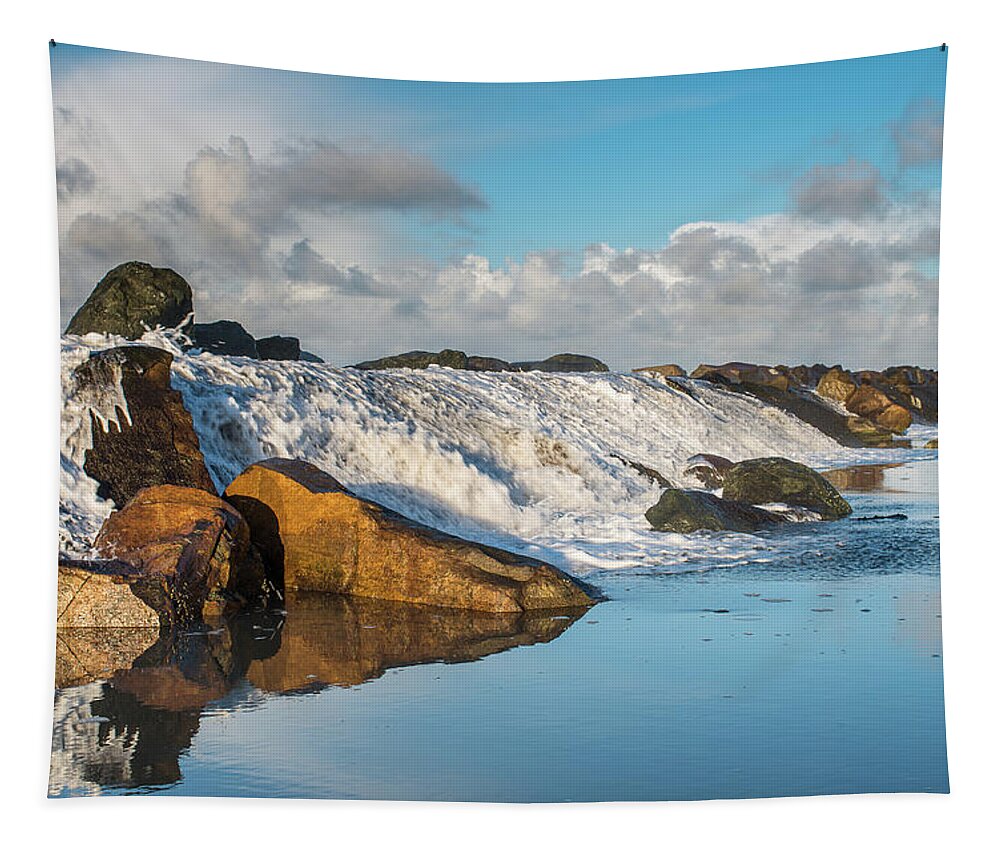 North Jetty Tapestry featuring the photograph North Spit Wave Spillover by Greg Nyquist