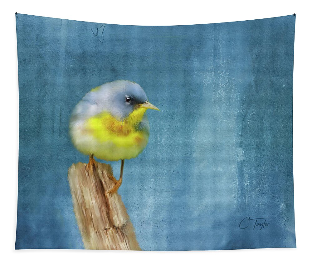 Birds Tapestry featuring the painting Northern Blue Song Bird by Colleen Taylor