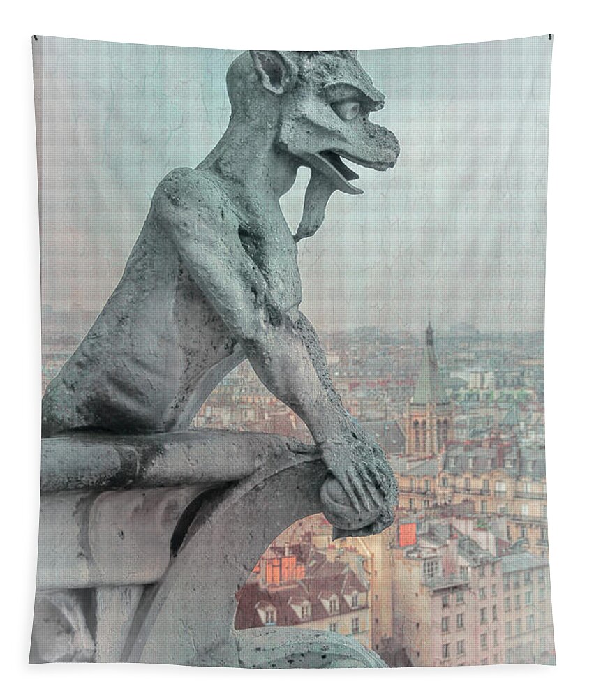 Paris Tapestry featuring the photograph Notre Dame Gargoyle by Joan Carroll