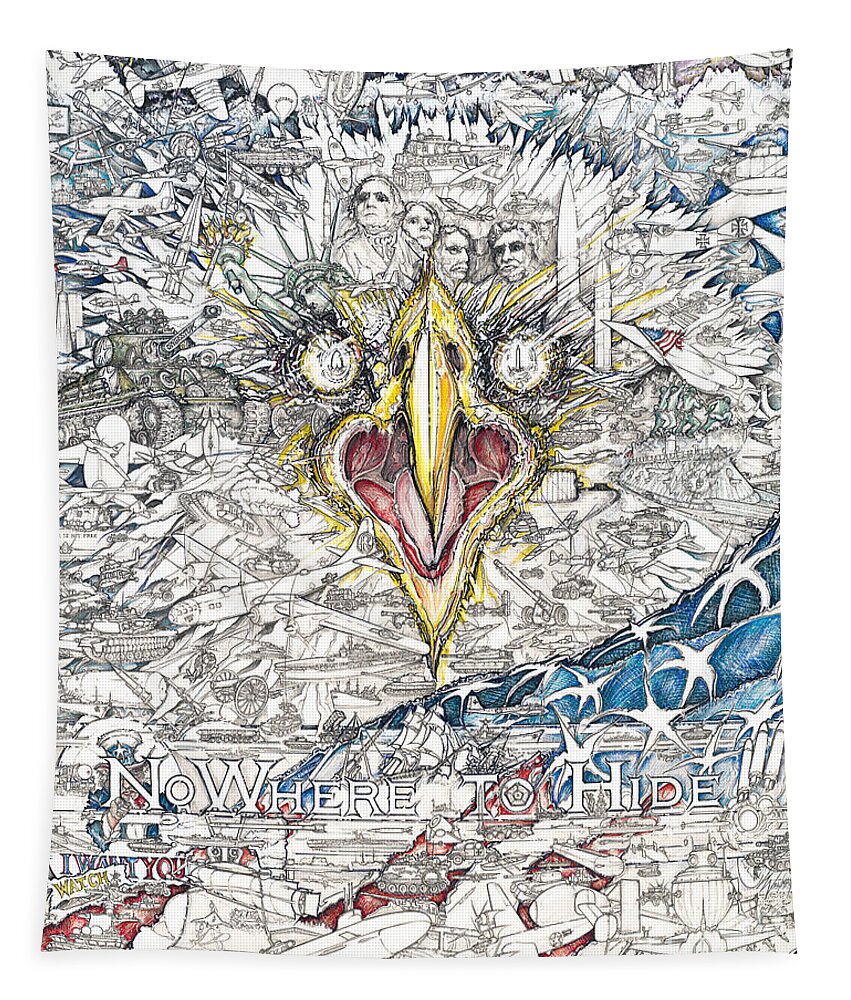 Eagle Tapestry featuring the drawing NoWhere To Hide by Scott and Dixie Wiley