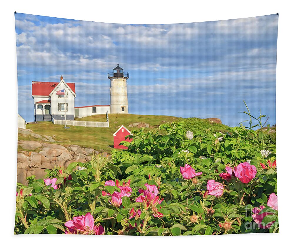 Elizabeth Dow Tapestry featuring the photograph Nubble Lighthouse York Maine by Elizabeth Dow