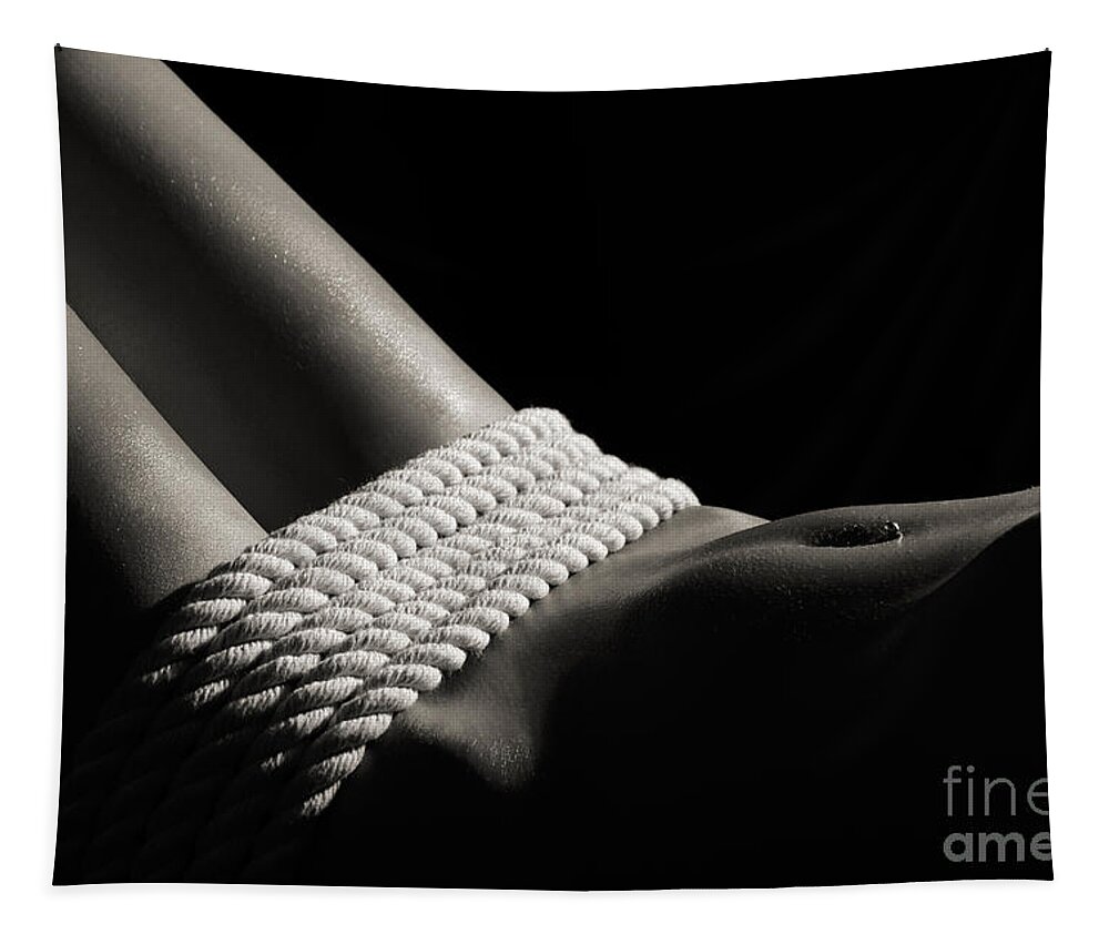 Nude Tapestry featuring the photograph Nude Woman Body and Ropes by Maxim Images Exquisite Prints