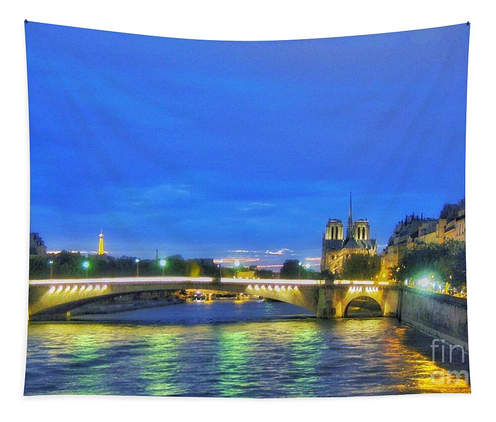 Notre Dame Tapestry featuring the photograph Nuit Parisienne by HELGE Art Gallery