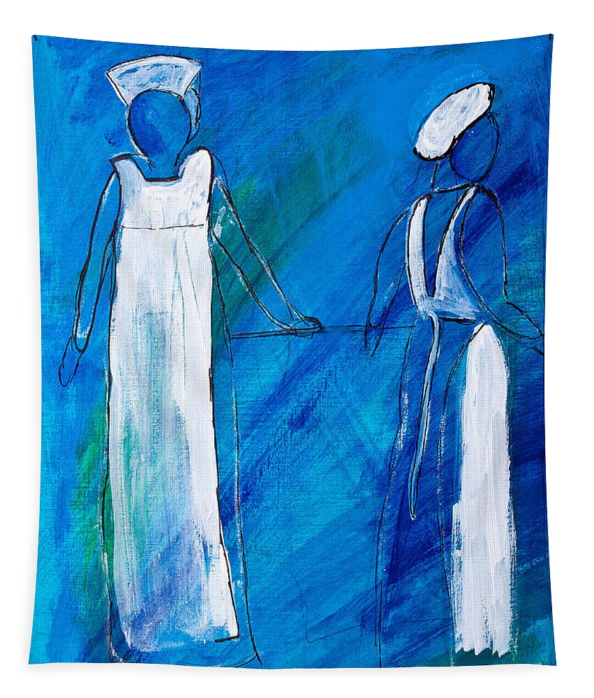 Acrylic Tapestry featuring the painting Nurses In Uniform by Simon Bratt