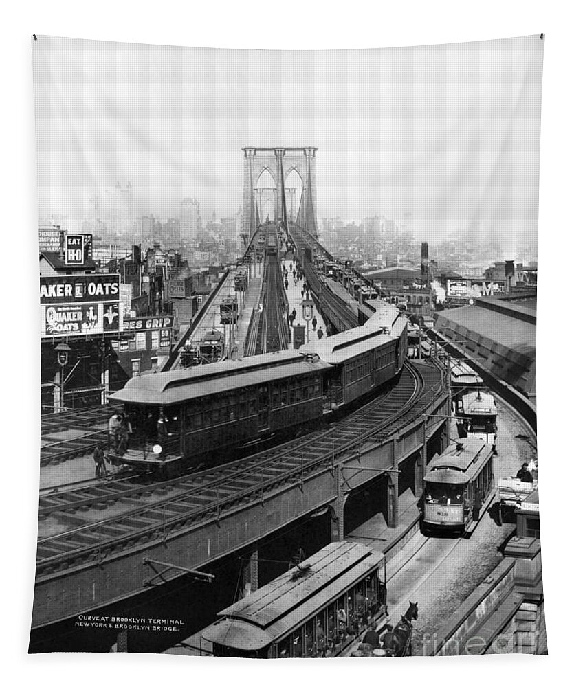 1898 Tapestry featuring the photograph Ny: Brooklyn Bridge, 1898 by Granger