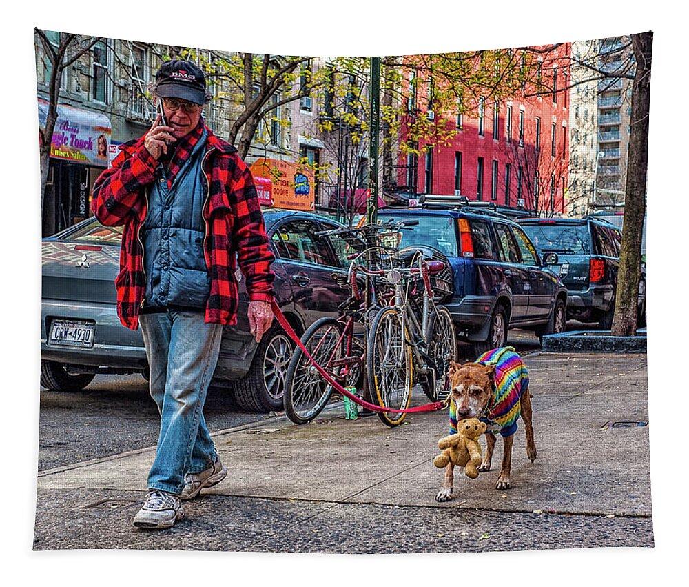 New York City Tapestry featuring the photograph NY Dog Walk by Ed Broberg