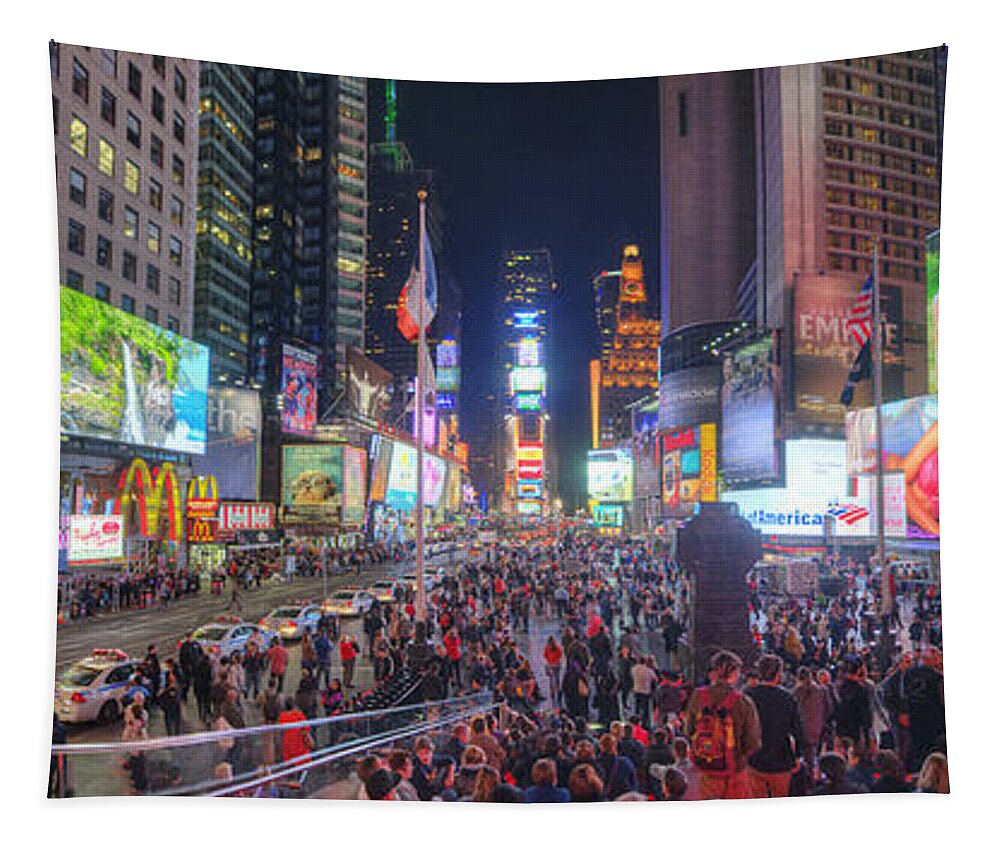 Art Tapestry featuring the photograph NYC Times Square Panorama by Yhun Suarez