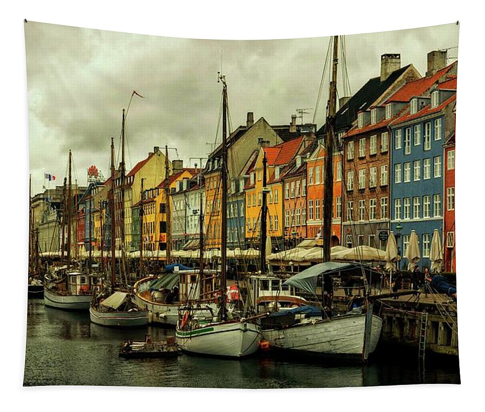 Boat Tapestry featuring the photograph Nyhavn in Copenhagen by Rob Hemphill