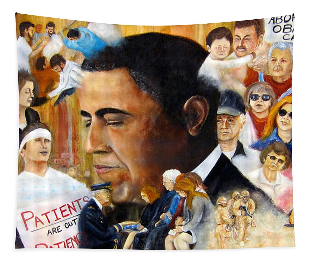 President Barack Obama Tapestry featuring the painting Obama's Full Plate by Leonardo Ruggieri