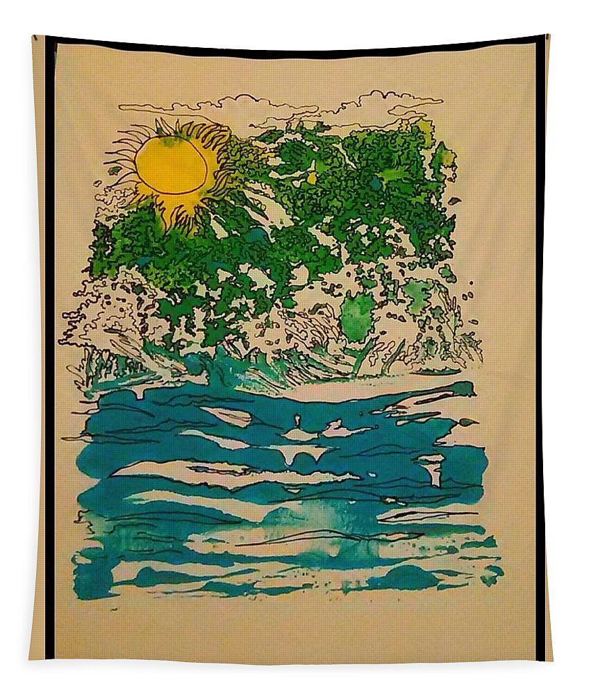 Landscape Tapestry featuring the mixed media Ocean #1 by Angela Weddle