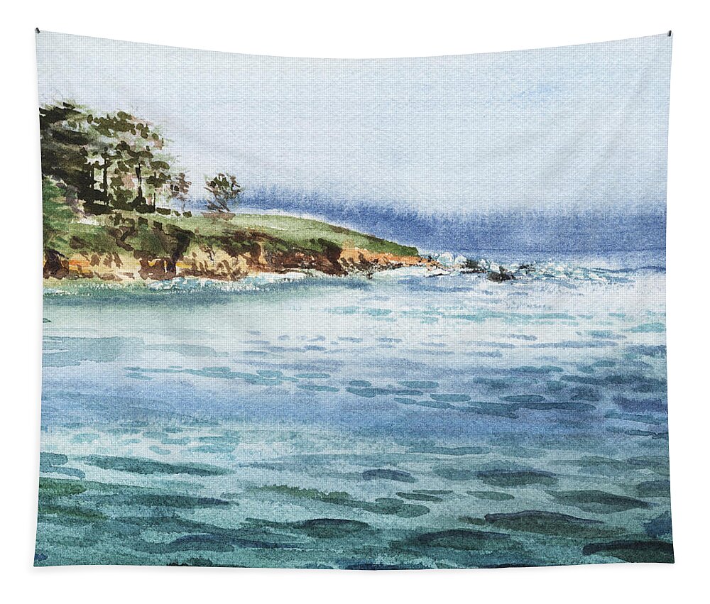 Ocean Shore Tapestry featuring the painting Ocean Shore by Irina Sztukowski