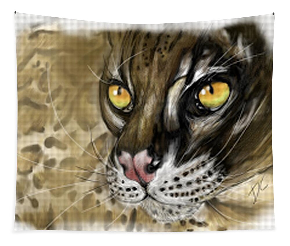 Feline Tapestry featuring the digital art Ocelot by Darren Cannell